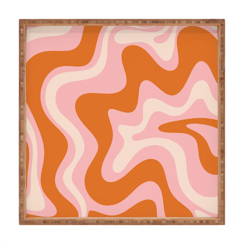 Kierkegaard Design Studio Liquid Swirl Retro Pink Orange Cream Square Tray