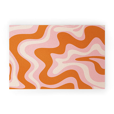 Kierkegaard Design Studio Liquid Swirl Retro Pink Orange Cream Welcome Mat