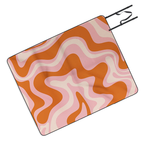 Kierkegaard Design Studio Liquid Swirl Retro Pink Orange Cream Picnic Blanket