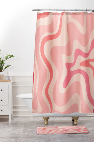 Kierkegaard Design Studio Liquid Swirl Soft Pink Shower Curtain And Mat