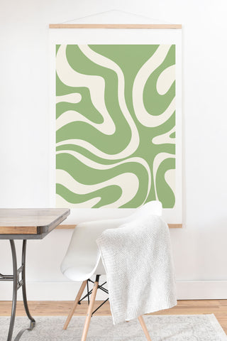 Kierkegaard Design Studio Modern Liquid Swirl Light Sage and Cream Art Print And Hanger