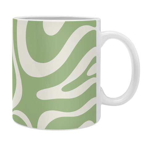 Kierkegaard Design Studio Modern Liquid Swirl Light Sage and Cream Coffee Mug