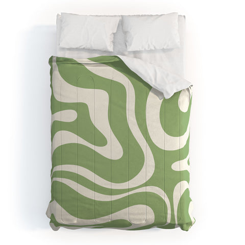 Kierkegaard Design Studio Modern Liquid Swirl Light Sage and Cream Comforter