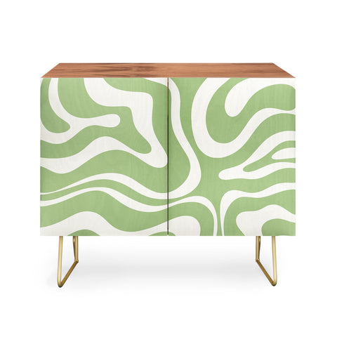 Kierkegaard Design Studio Modern Liquid Swirl Light Sage and Cream Credenza