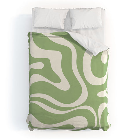 Kierkegaard Design Studio Modern Liquid Swirl Light Sage and Cream Duvet Cover