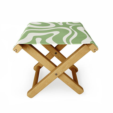 Kierkegaard Design Studio Modern Liquid Swirl Light Sage and Cream Folding Stool