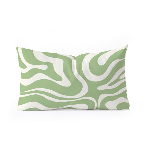 Kierkegaard Design Studio Modern Liquid Swirl Light Sage and Cream Oblong Throw Pillow