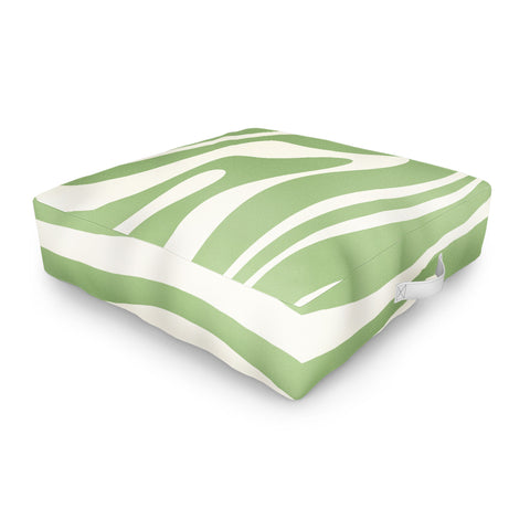 Kierkegaard Design Studio Modern Liquid Swirl Light Sage and Cream Outdoor Floor Cushion