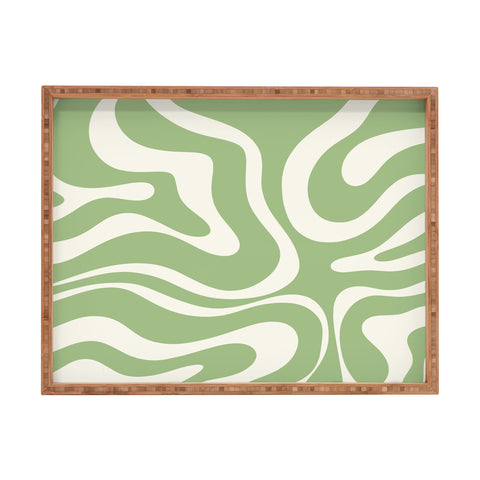 Kierkegaard Design Studio Modern Liquid Swirl Light Sage and Cream Rectangular Tray