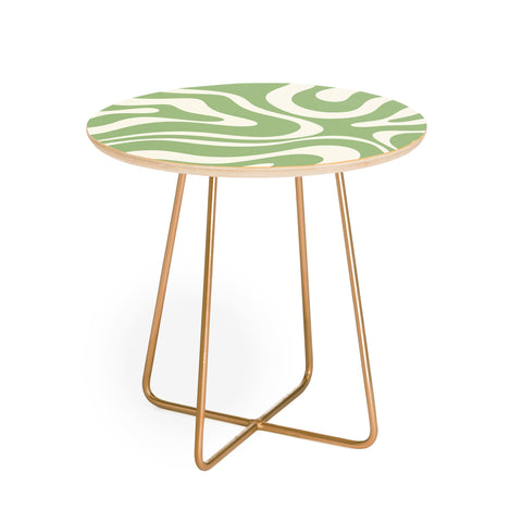 Kierkegaard Design Studio Modern Liquid Swirl Light Sage and Cream Round Side Table