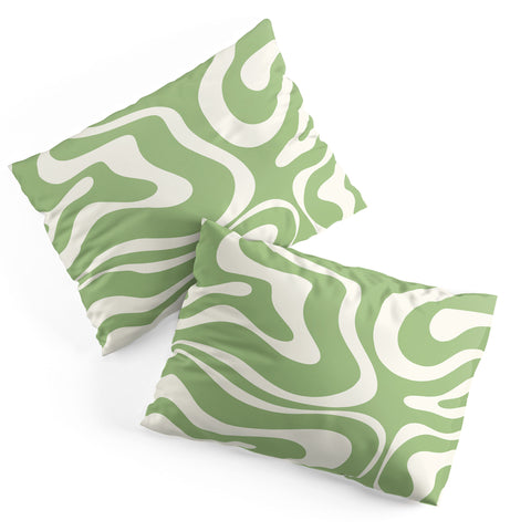 Kierkegaard Design Studio Modern Liquid Swirl Light Sage and Cream Pillow Shams