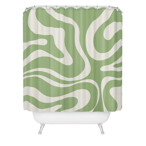 Kierkegaard Design Studio Modern Liquid Swirl Light Sage and Cream Shower Curtain