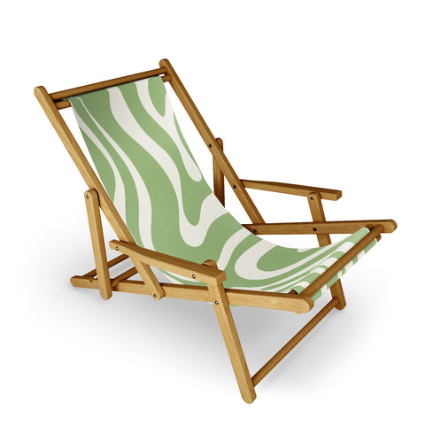 Kierkegaard Design Studio Modern Liquid Swirl Light Sage and Cream Sling Chair
