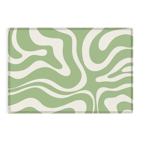 Kierkegaard Design Studio Modern Liquid Swirl Light Sage and Cream Outdoor Rug