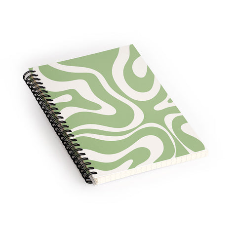 Kierkegaard Design Studio Modern Liquid Swirl Light Sage and Cream Spiral Notebook