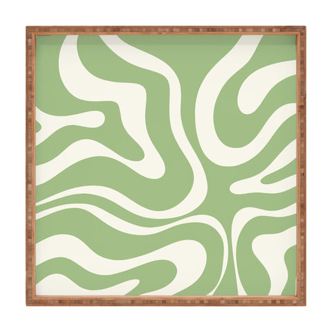 Kierkegaard Design Studio Modern Liquid Swirl Light Sage and Cream Square Tray
