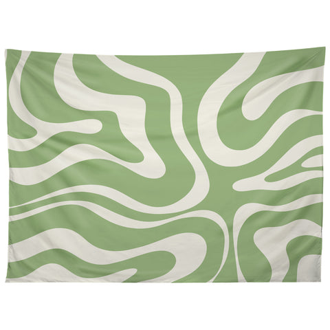 Kierkegaard Design Studio Modern Liquid Swirl Light Sage and Cream Tapestry
