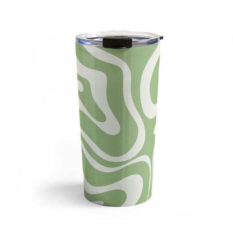 Kierkegaard Design Studio Modern Liquid Swirl Light Sage and Cream Travel Mug