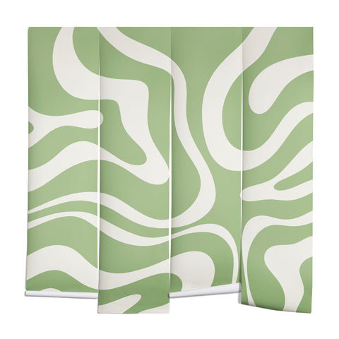 Kierkegaard Design Studio Modern Liquid Swirl Light Sage and Cream Wall Mural
