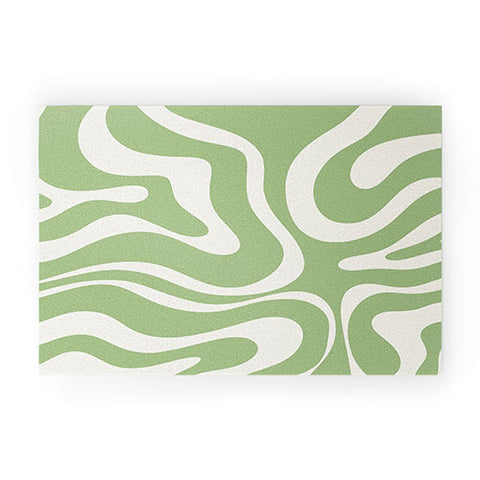 Kierkegaard Design Studio Modern Liquid Swirl Light Sage and Cream Welcome Mat