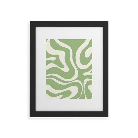 Kierkegaard Design Studio Modern Liquid Swirl Light Sage and Cream Framed Art Print