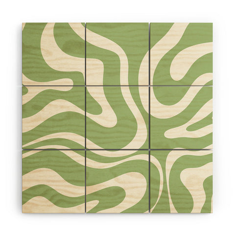 Kierkegaard Design Studio Modern Liquid Swirl Light Sage and Cream Wood Wall Mural