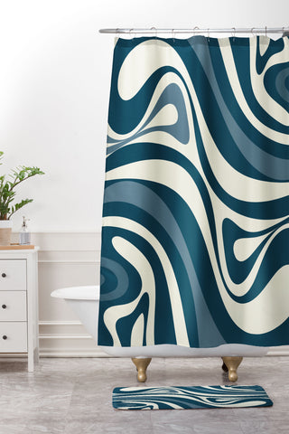 Kierkegaard Design Studio New Groove Retro Swirl Abstract Shower Curtain And Mat