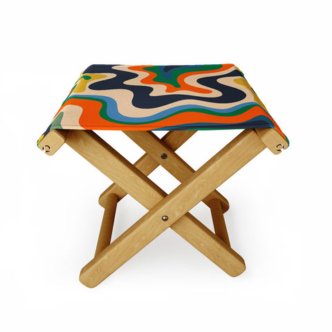 Kierkegaard Design Studio Retro Liquid Swirl Abstract I Folding Stool