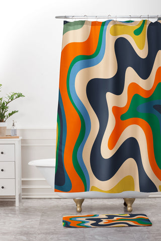Kierkegaard Design Studio Retro Liquid Swirl Abstract I Shower Curtain And Mat