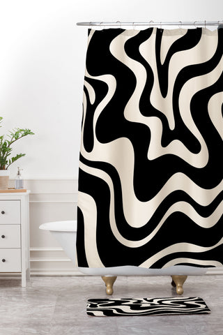 Kierkegaard Design Studio Retro Liquid Swirl Abstract Pattern 3 Shower Curtain And Mat