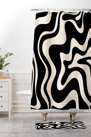 Kierkegaard Design Studio Retro Liquid Swirl Abstract Shower Curtain And Mat