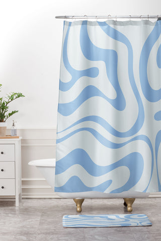 Kierkegaard Design Studio Soft Liquid Swirl Powder Blue Shower Curtain And Mat