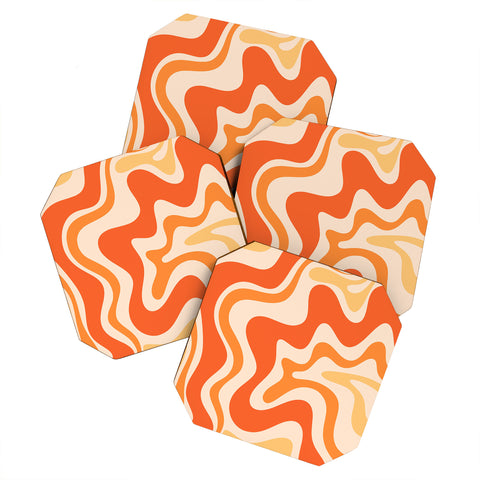 Kierkegaard Design Studio Tangerine Liquid Swirl Retro Coaster Set