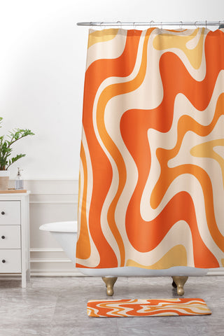 Kierkegaard Design Studio Tangerine Liquid Swirl Retro Shower Curtain And Mat