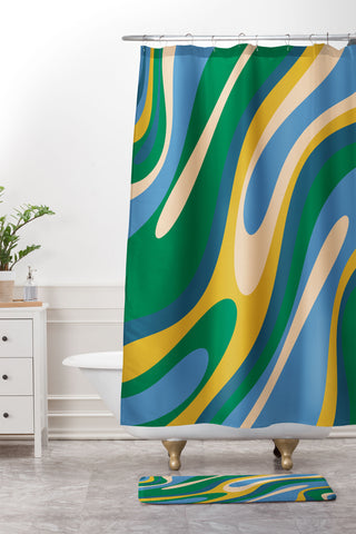 Kierkegaard Design Studio Wavy Loops Abstract Pattern 3 Shower Curtain And Mat