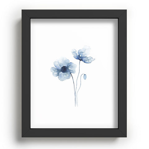 Kris Kivu Blue Watercolor Poppies 1 Recessed Framing Rectangle