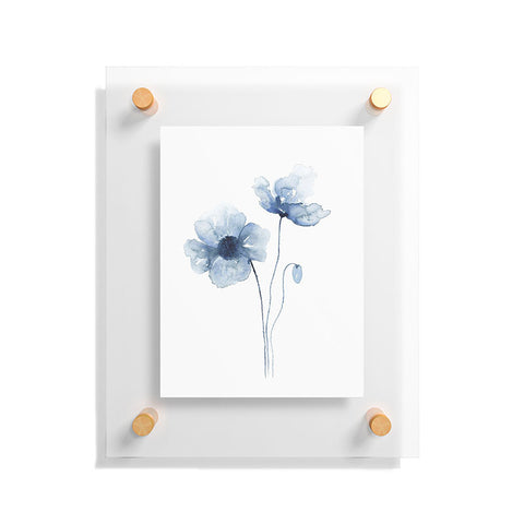 Kris Kivu Blue Watercolor Poppies 1 Floating Acrylic Print