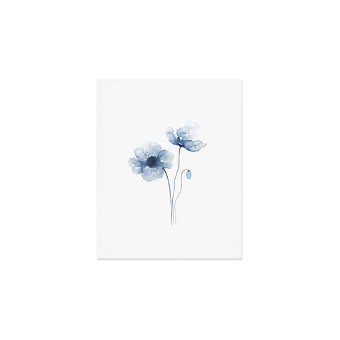 Kris Kivu Blue Watercolor Poppies 1 Art Print