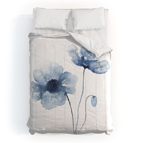 Kris Kivu Blue Watercolor Poppies 1 Comforter