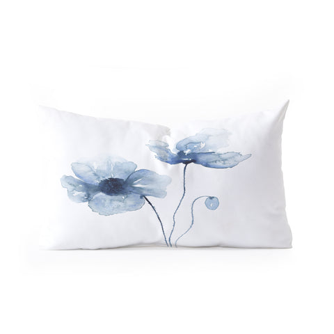 Kris Kivu Blue Watercolor Poppies 1 Oblong Throw Pillow