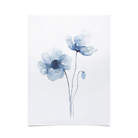 Kris Kivu Blue Watercolor Poppies 1 Poster