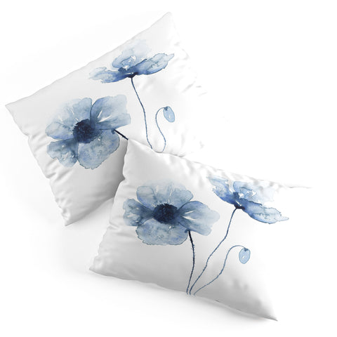 Kris Kivu Blue Watercolor Poppies 1 Pillow Shams
