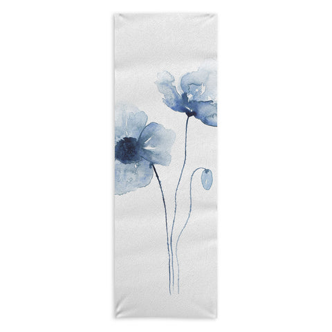 Kris Kivu Blue Watercolor Poppies 1 Yoga Towel