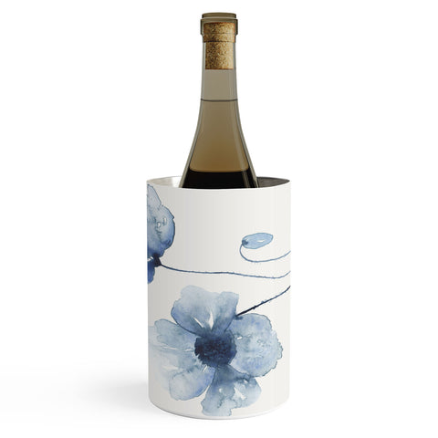 Kris Kivu Blue Watercolor Poppies 1 Wine Chiller
