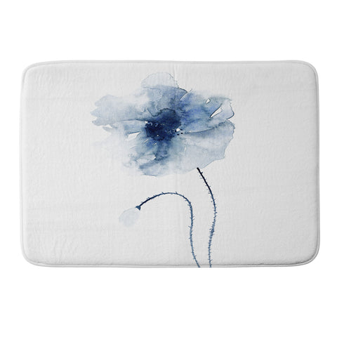 Kris Kivu Blue Watercolor Poppies 2 Memory Foam Bath Mat
