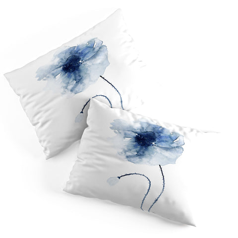 Kris Kivu Blue Watercolor Poppies 2 Pillow Shams
