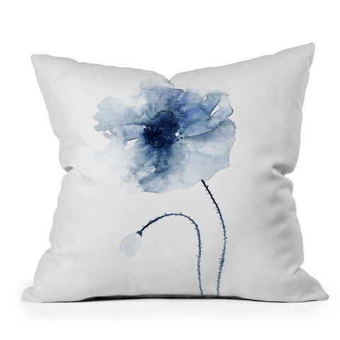 Kris Kivu Blue Watercolor Poppies 2 Throw Pillow