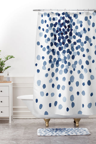 Kris Kivu Explosion of Blue Confetti Shower Curtain And Mat