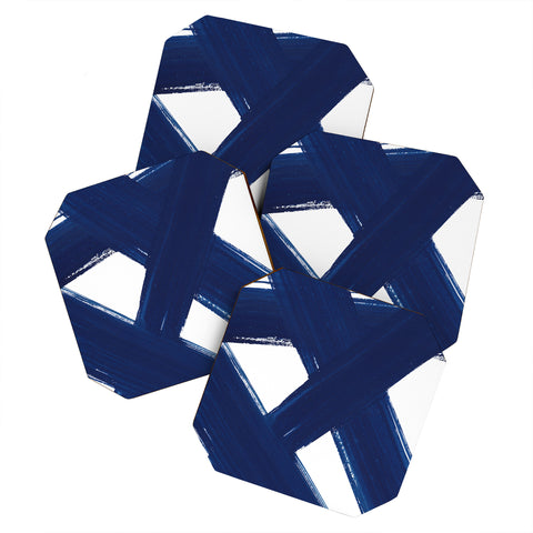Kris Kivu Indigo Abstract Brush Strokes 3 Coaster Set