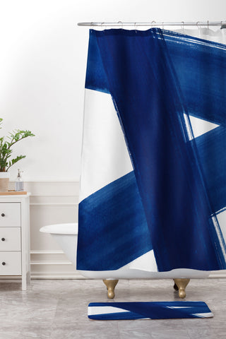 Kris Kivu Indigo Abstract Brush Strokes 4 Shower Curtain And Mat